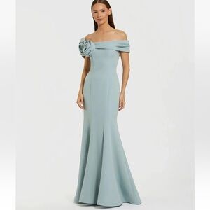Mac Duggal 21104 Sage Off The Shoulder Crepe Mermaid Gown Size 10